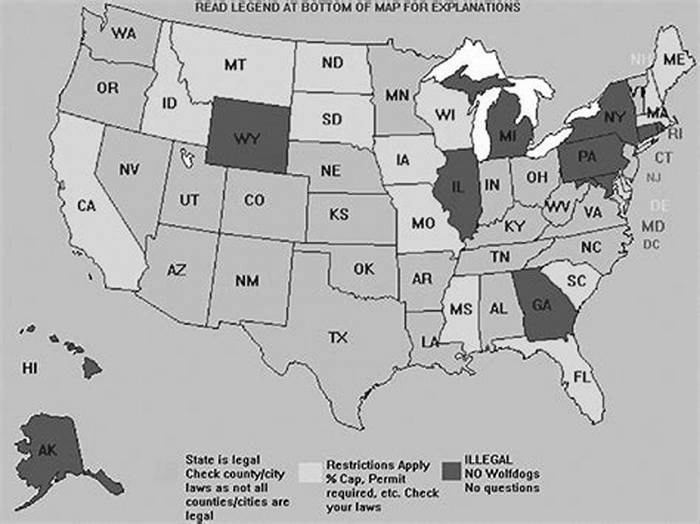 In what states are wolf dogs illegal?